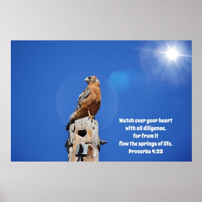 Hawk Over Heart Bible Scripture Poster (Frente)