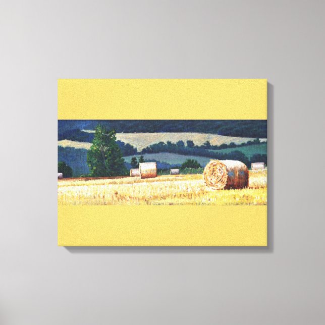 Haybales sobre óleo na encosta da colina na canvas (Frente)