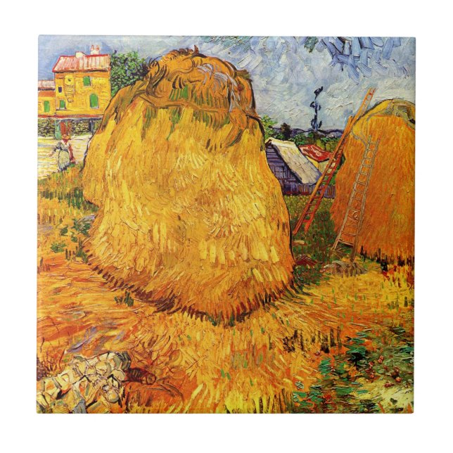 Haystacks em Provença por Vincent van Gogh (Frente)