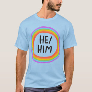 HE/HIM Pronuncia Círculo Arco-Íris Colorido Camisa