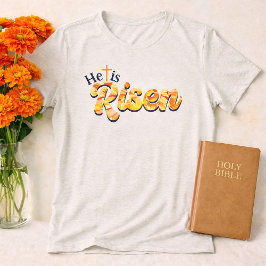 He Is Risen Cross Orange Floral Lettering Easter 