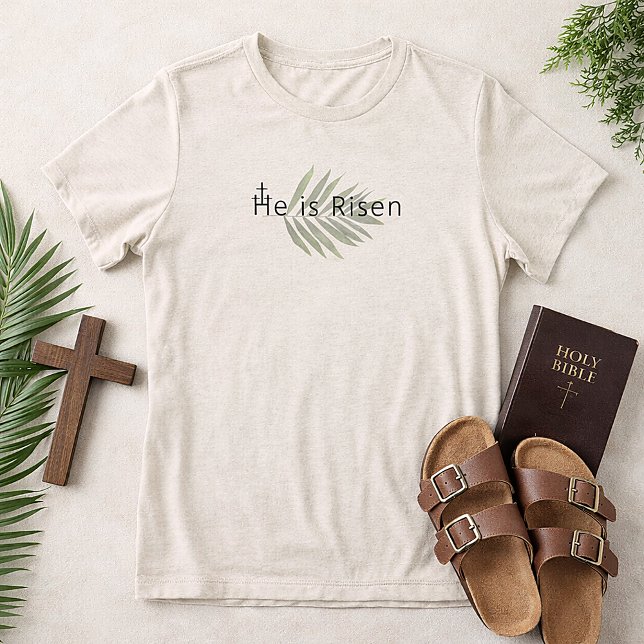  He Is Risen Three Crosses Palm Leaf Easter  (He is Risen Palm Leaf Christian Easter Shirt )
