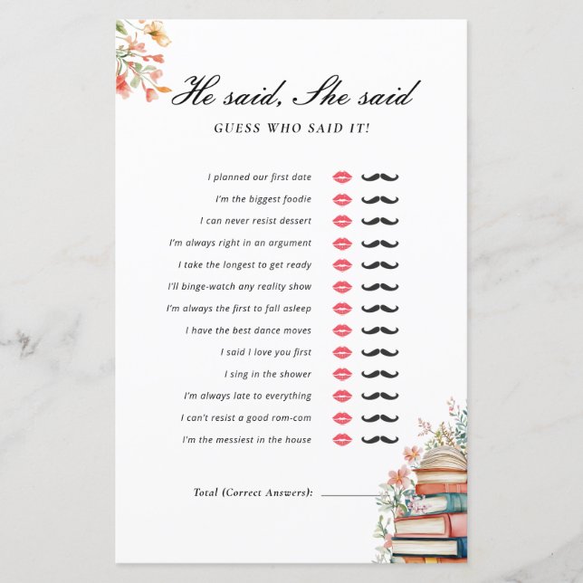 He Said She Said New Chapter Bridal Shower Game (Frente)