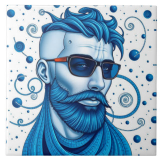 Head Of Bearded Blue Alien With Glasses Sci-Fi Art