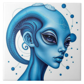 Head Of Blue Alien Closeup Sci-Fi Art