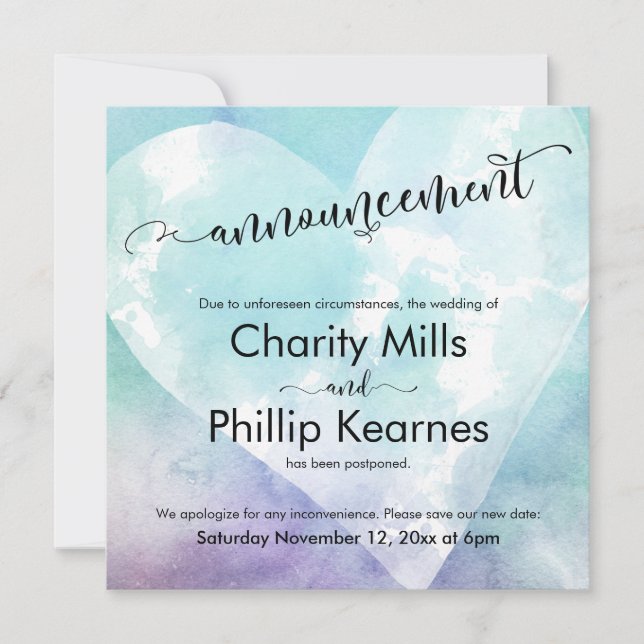 Heart Aqua Purple adiou o anúncio de casamento (Frente)