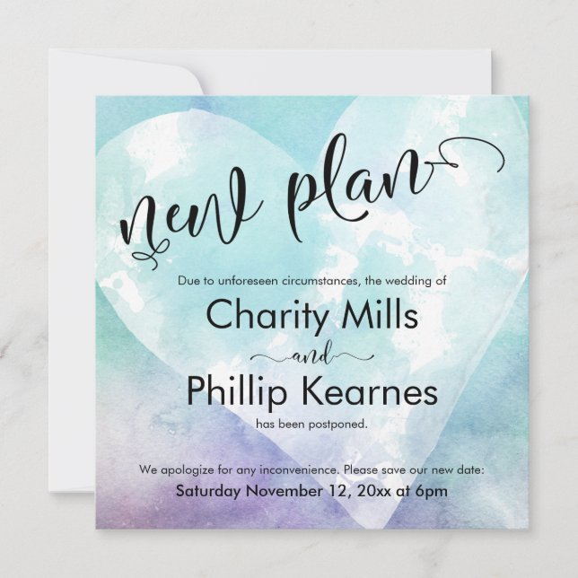 Heart Aqua Purple adiou o casamento novo cartão de (Frente)