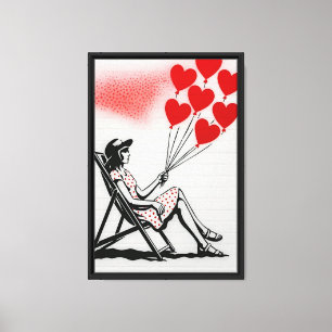 Heart Balloons Girl Wall Canvas Art