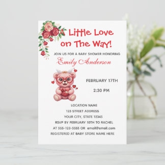 Heart Glasses Teddy Bear Pink Baby Shower Invite