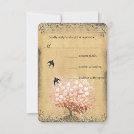 Heart Leaf Coral Tree Love Bird RSVP