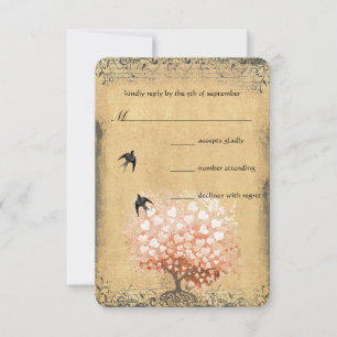 Heart Leaf Coral Tree Love Bird RSVP