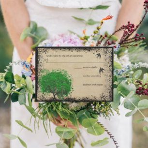 Heart Leaf Emerald Tree Love Bird Wedding RSVP