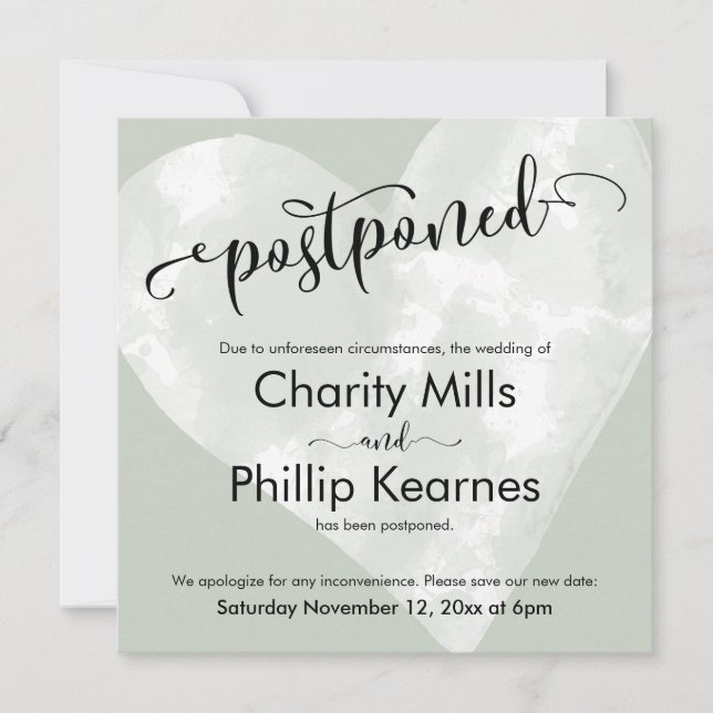 Heart on Sage Green adiou o anúncio de casamento (Frente)