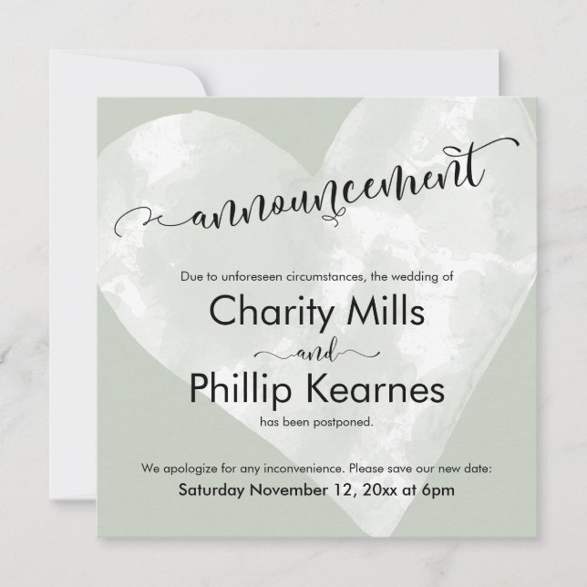 Heart Sage Green adiou o anúncio de casamento (Frente)