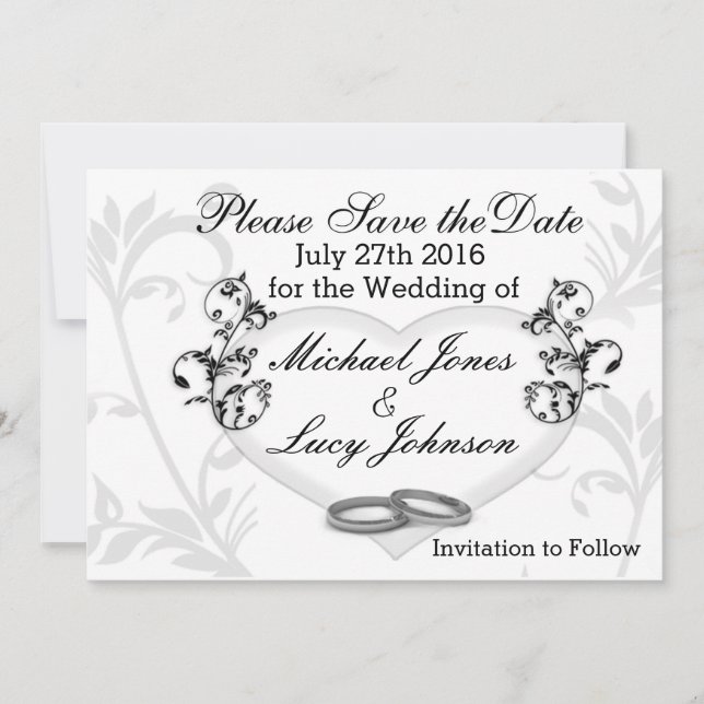 Heart & Vines Save The Date Card (Salve o cartão d (Frente)