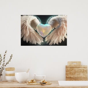 *~* Heart White Angel Wings AP78 Opal Poster