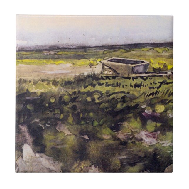 Heath com um Wheelbarrow por Vincent van Gogh (Frente)