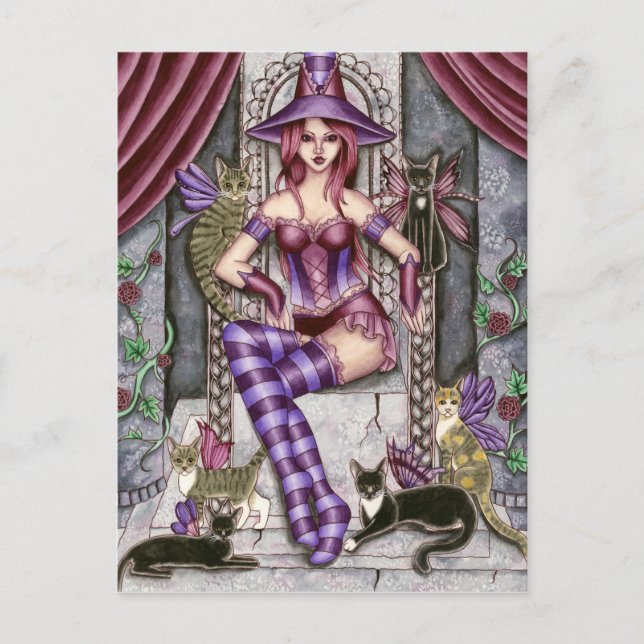 Heather - Cartão Postal da Bruxa Gótica do Gato (Frente)