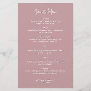 Heather Elegant Dusty Rosa Modern Wedn Menu