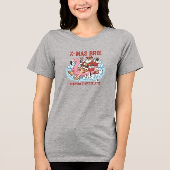 Heather Grey Bro Santa Tee: Womens Tri-Blend Funny (Frente)