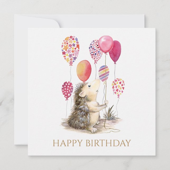 Hedgehog com balões cor-de-rosa Parabéns (Frente)