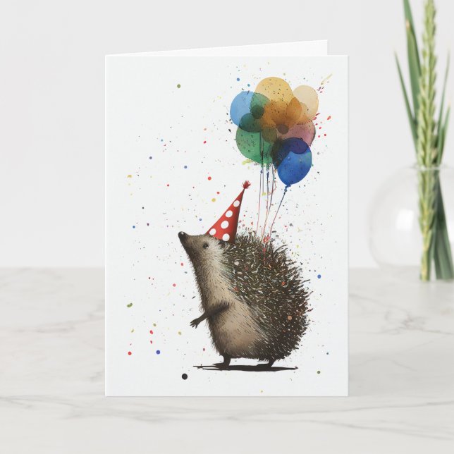 Hedgehog com Cartão de Saudação Balões (Frente)
