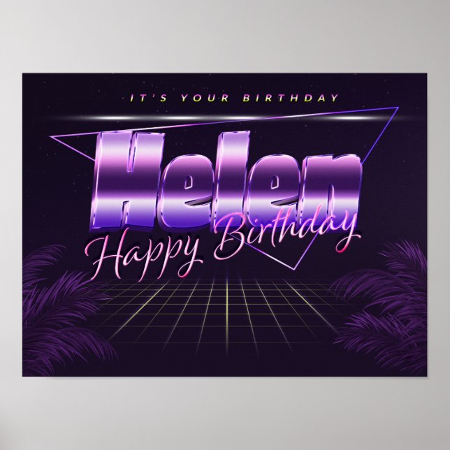 Helen Name Vorname lila retro Poster Geburtstag (Frente)