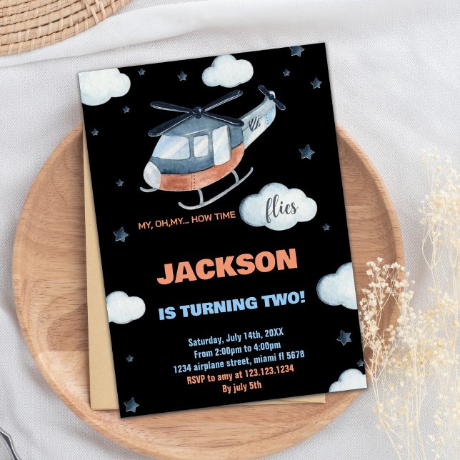 Helicóptero Convite de Aniversário Black BK (Helicopter Birthday Invitations Black BK)