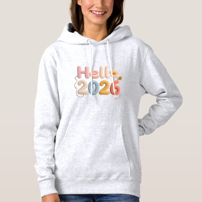 Hello 2026 Hoodie – Faux Yarn Cozy Pullover Gift (Frente)