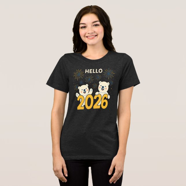 Hello 2026 Polar Bears Women’s New Year T-Shirt (Frente Completa)