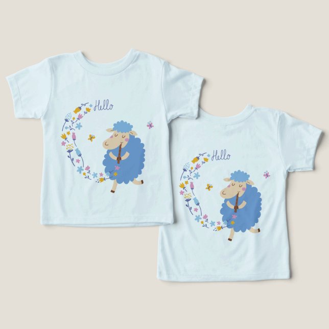Hello Blue Sheep Kids T-Shirt (Design Frente e Verso)