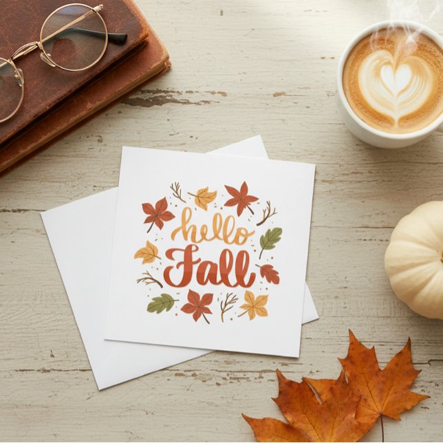 Hello Fall Greeting Card with Autumn Leaves (Criador carregado)