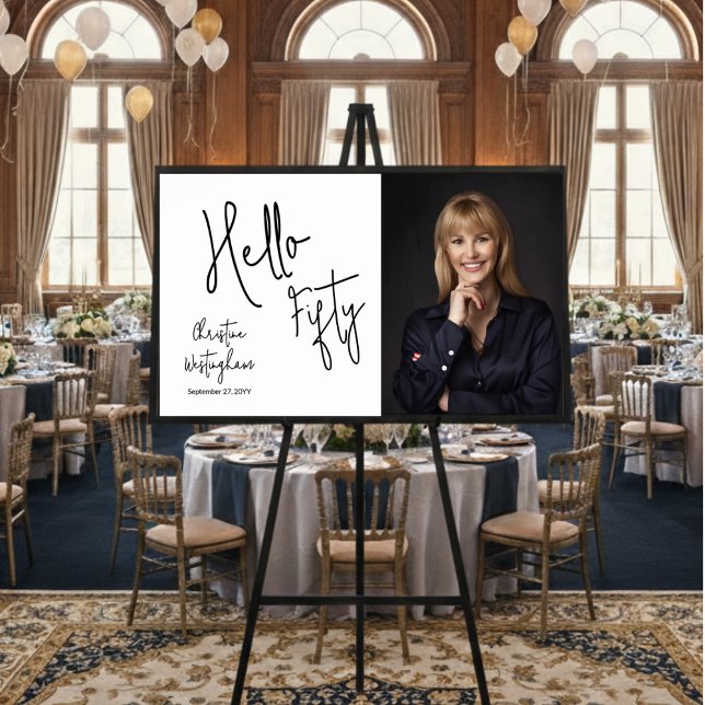 Hello Fifty Photo 50th Birthday Party Poster (Criador carregado)
