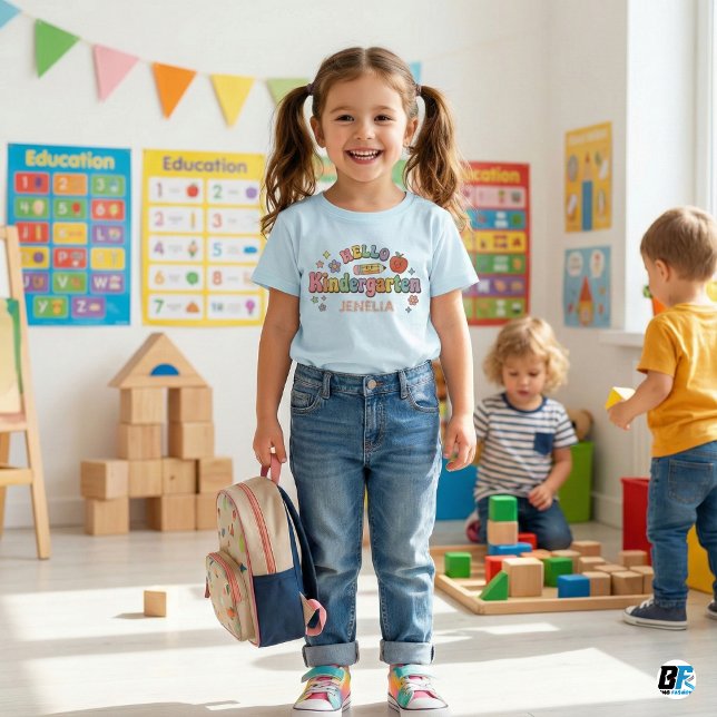 Hello Kindergarten Retro Groovy Custom Name Kids (Criador carregado)