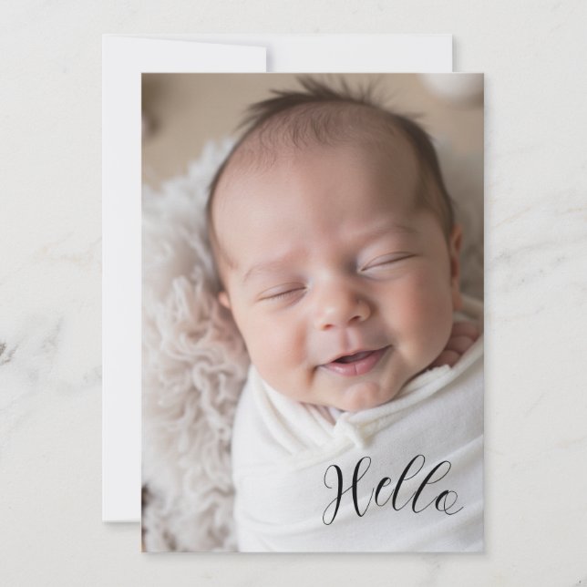 “Hello” Personalized Photo Birth Announcement Card (Frente)