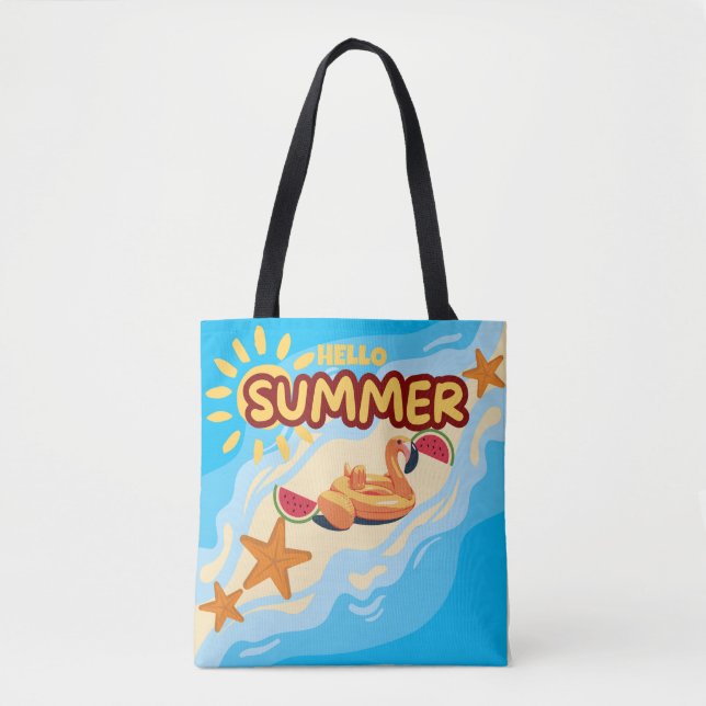 Hello Summer Flamingo Beach Tote Bag (Frente)