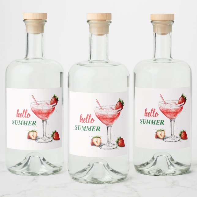 Hello Summer | Strawberry Cocktail Liquor Label (Garrafas)