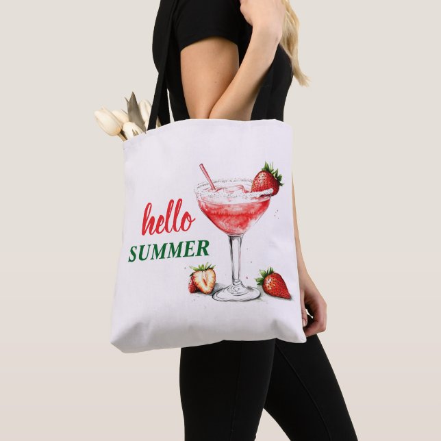 Hello Summer | Strawberry Cocktail Tote Bag (Close Up)