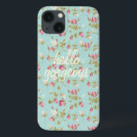Hello Vintage floral pattern shabby rose chic<br><div class="desc">Hello gorgeous romantic chic vintage 80s floral shabby rose flowers hipster floral pattern on a beautiful aqua baby blue background,  retro yet modern rustic chic print Samsung Galaxy Note 4 case cover.</div>