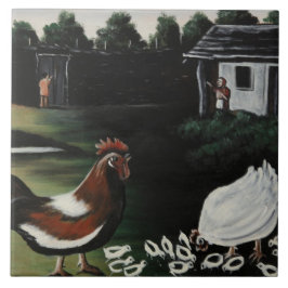 Hen with her Chicks in a Rural Farmyard Landscape