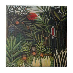 Henri Rousseau - Macacos e papagaio na Floresta Vi