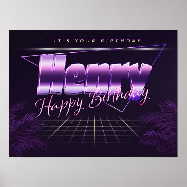 Henry Name Vorname lila retro Poster Geburtstag (Frente)