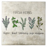 Herbos Frescos Thyme Basil Farmhouse Russo<br><div class="desc">Plantas aromáticas frescas,  incluindo tomilho,  manjericão,  sábio,  rosmaninho e orégano,  com fundo rústico. Um gráfico de aquarela simples foi usado para fazer este azulejo cerâmico de fazenda.</div>