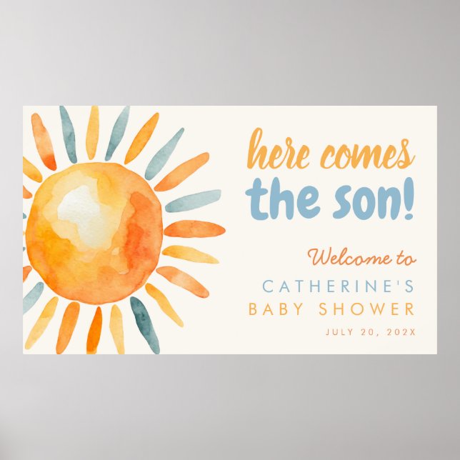 Here Comes the SON Boho Baby Shower Poster (Frente)