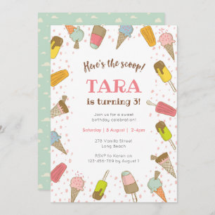 Heres o convite do aniversário do sorvete da
