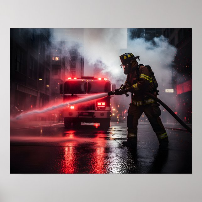 Heroic Firefighter Rescue Scene Poster (Frente)