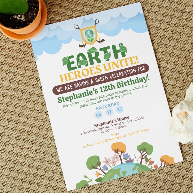 Heróis da Terra Unem Convite de Aniversário (Inspire a fun, planet-friendly celebration with this heroic design perfect for eco-conscious bdays)