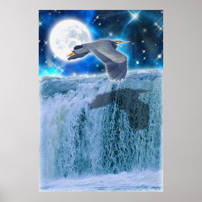 Heron, Lua e Poster de Arte Fantástica em Cascata (Frente)