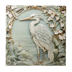 Heron Sea Bird Art Nouveau Faux Alivio