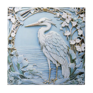 Heron Sea Bird Art Nouveau Faux Alivio à esquerda 
